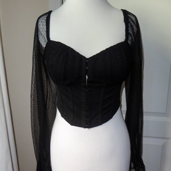 Simple And Sweet Black Mesh Polka Dot Corset Crop Top Small - Picture 4 of 4